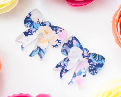 Blue Floral Bow Earrings Blanks