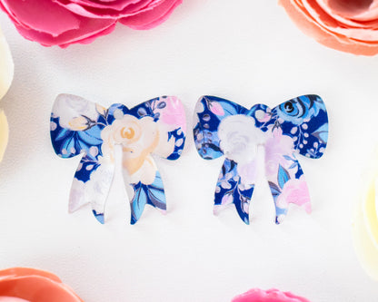 Blue Floral Bow Earrings Blanks