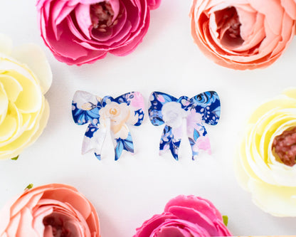 Blue Floral Bow Earrings Blanks