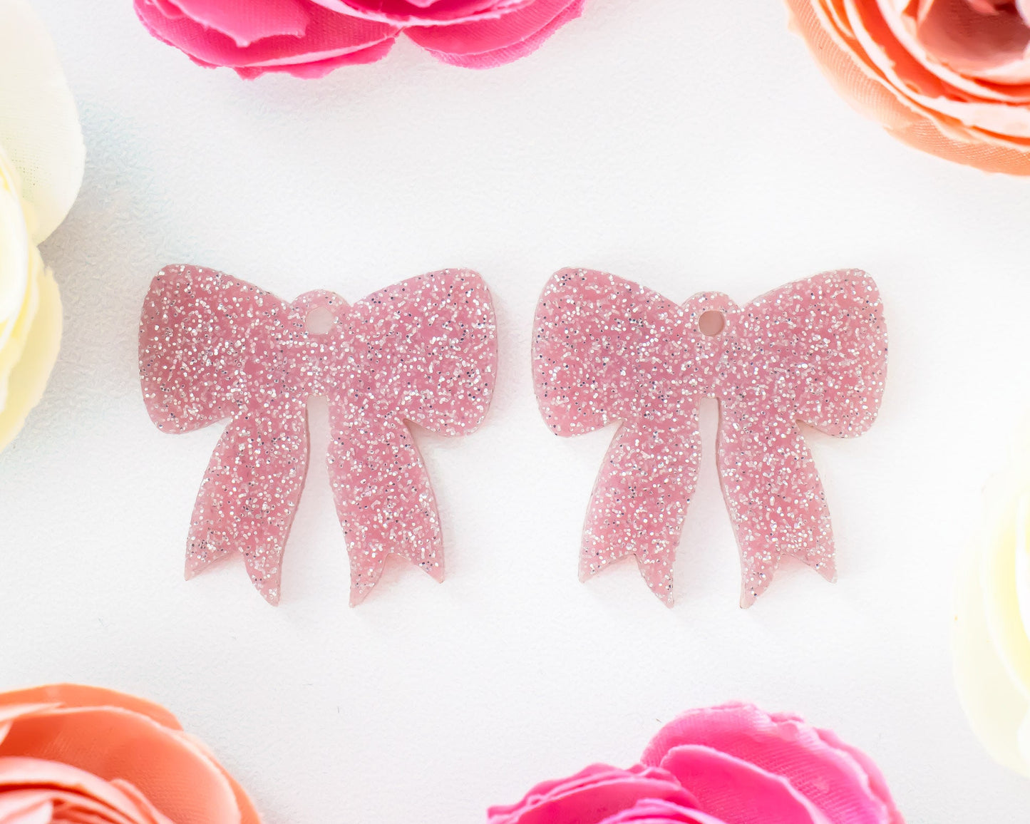Pink Glitter Bow Earrings Blanks
