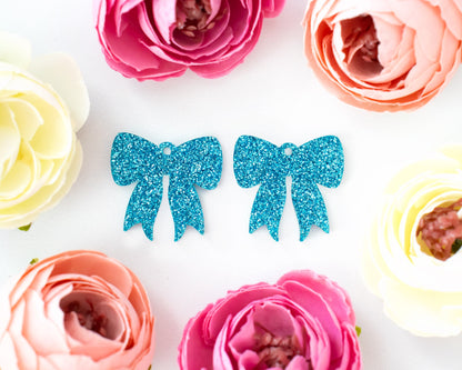 Blue Glitter Bow Earrings Blanks