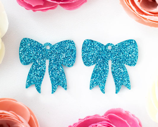 Blue Glitter Bow Earrings Blanks