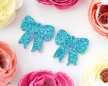 Blue Glitter Bow Earrings Blanks