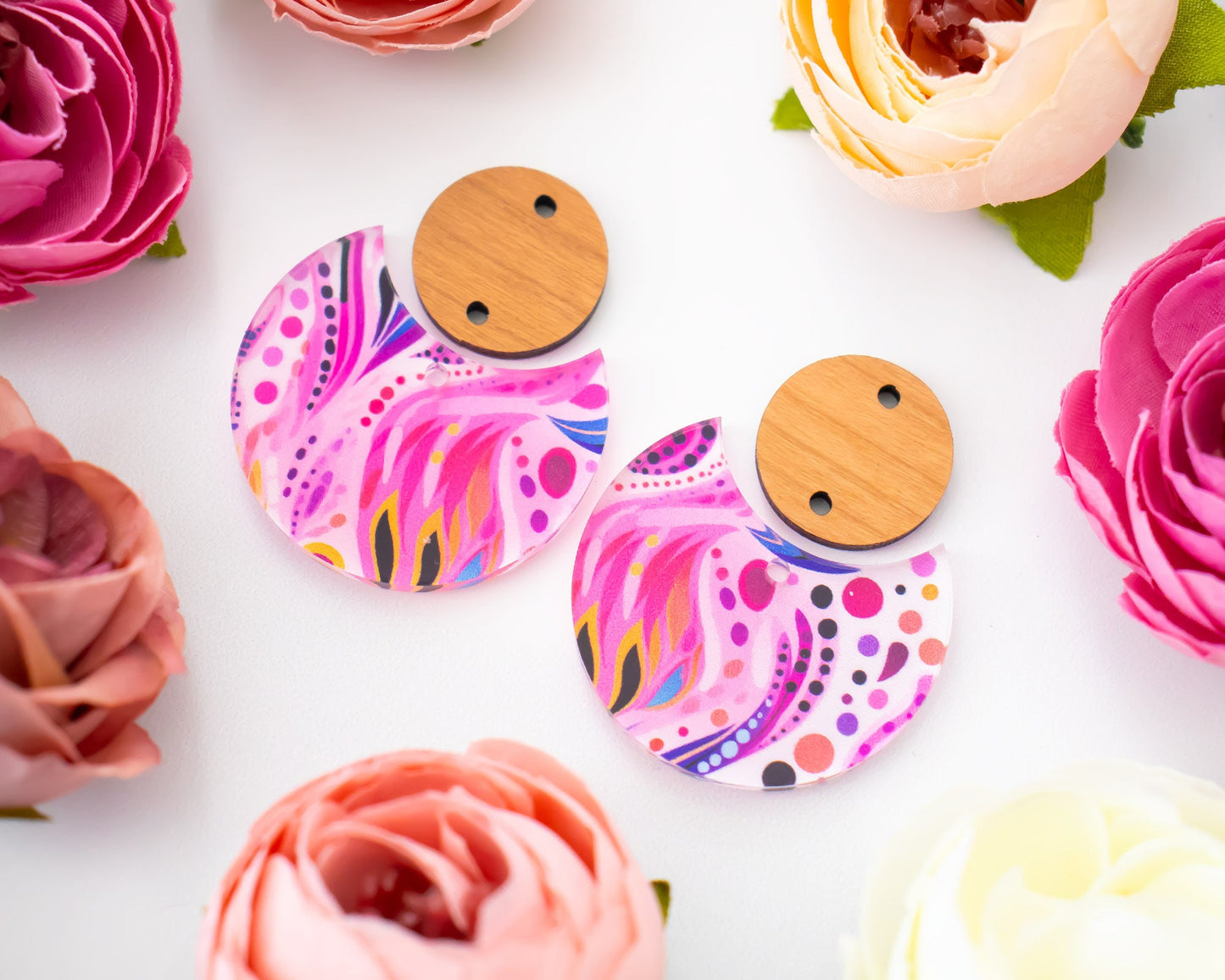 Abstract Floral Circle Drop Earrings Blanks