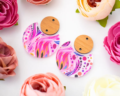 Abstract Floral Circle Drop Earrings Blanks