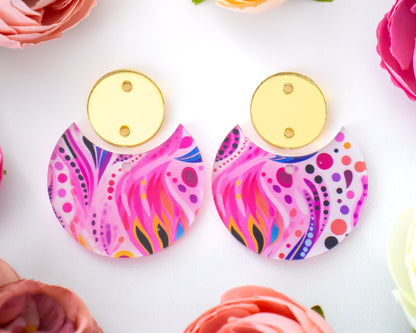 Abstract Flowers Circle Drop Earrings Blanks