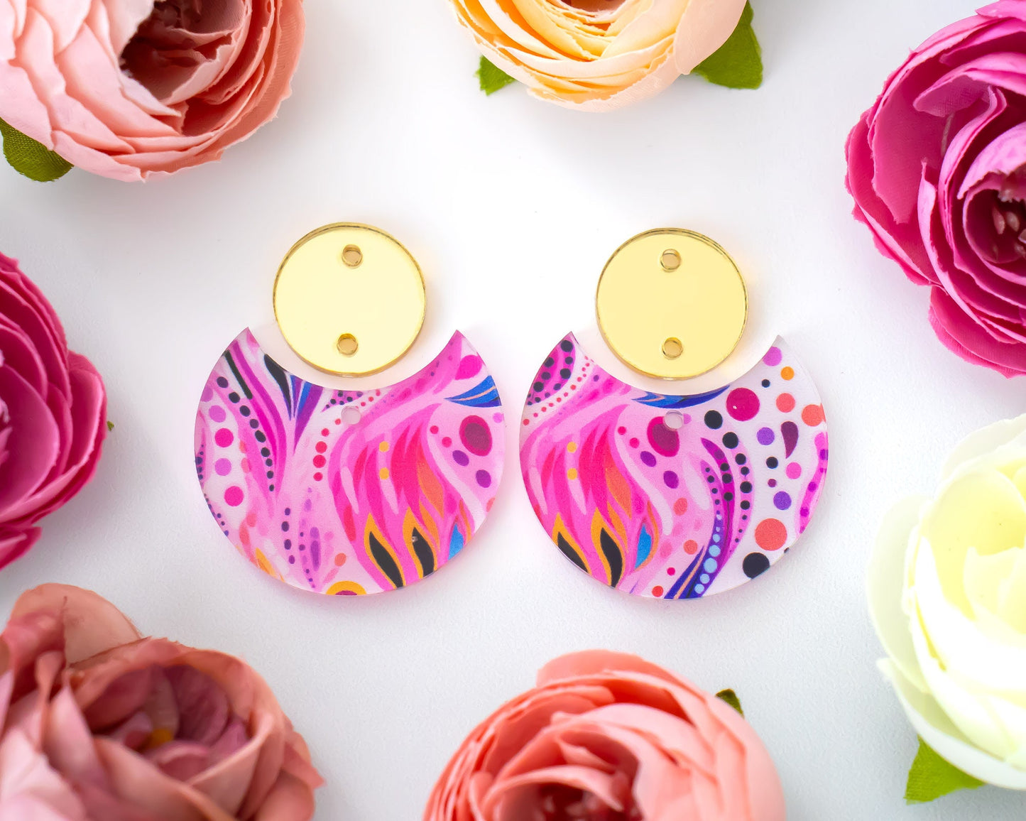 Abstract Flowers Circle Drop Earrings Blanks