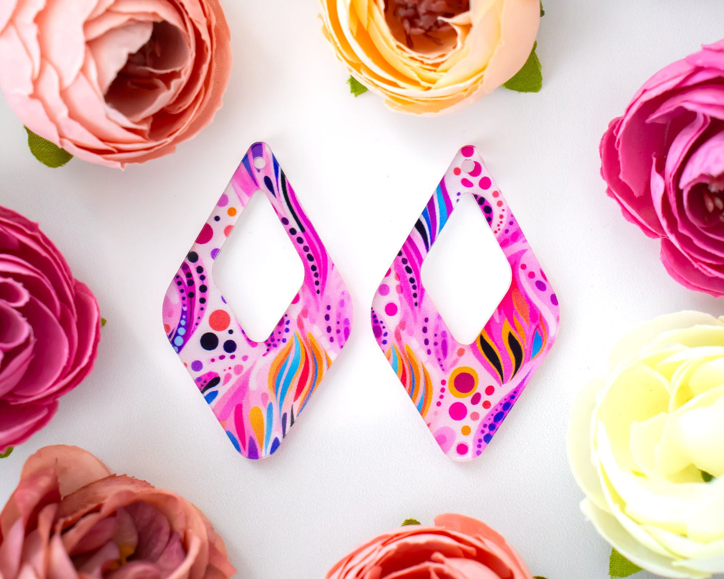 Abstract Floral Teardrop Earrings Blanks