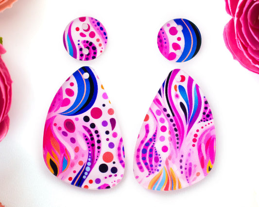 Abstract Floral Teardrop Earrings Blanks