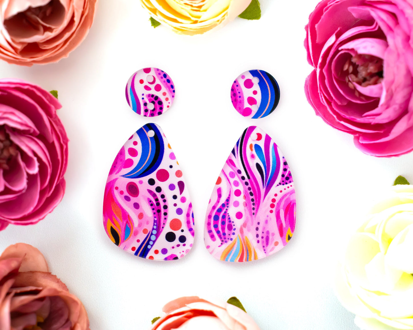 Abstract Floral Teardrop Earrings Blanks