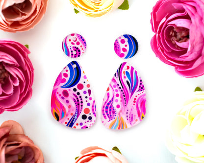 Abstract Floral Teardrop Earrings Blanks