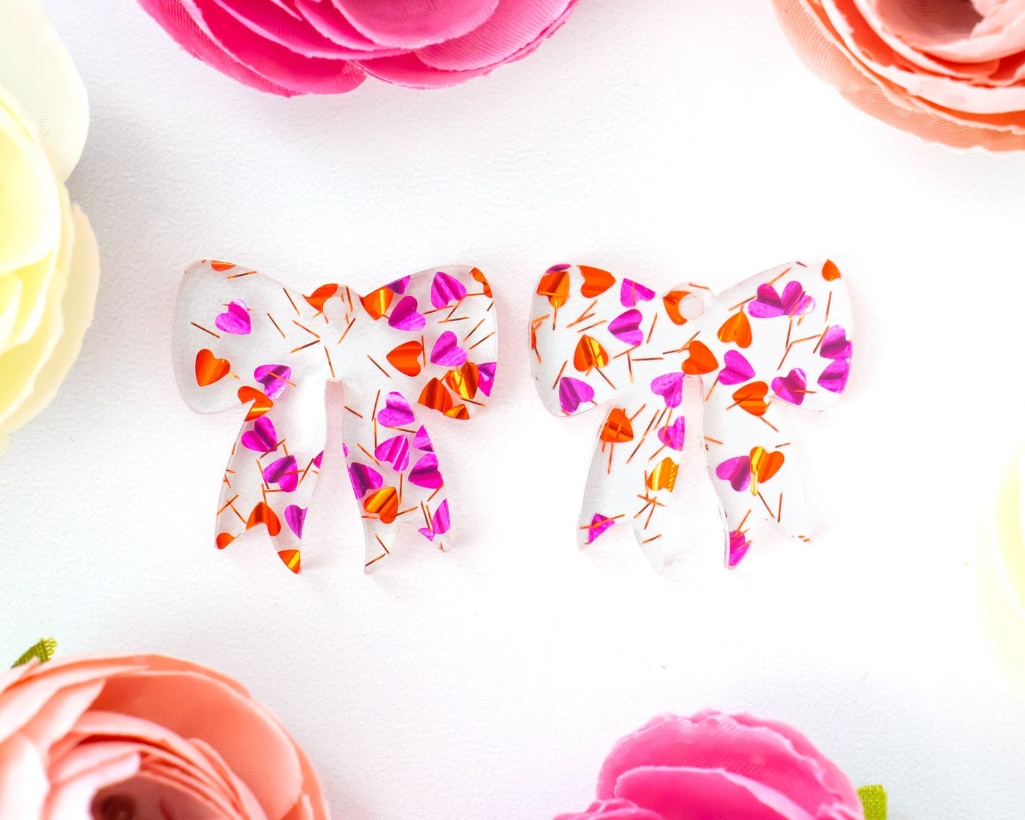Heart Confetti Bow Earrings Blanks