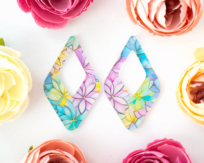 Pastel Flower Teardrop Earrings Blanks
