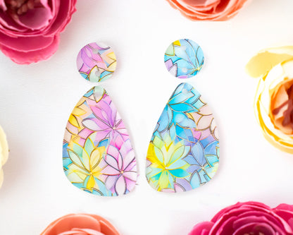 Pastel Flower Teardrop Earrings Blanks