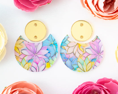 Pastel Flowers Circle Drop Earrings Blanks