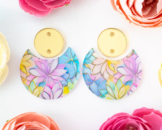 Pastel Flowers Circle Drop Earrings Blanks