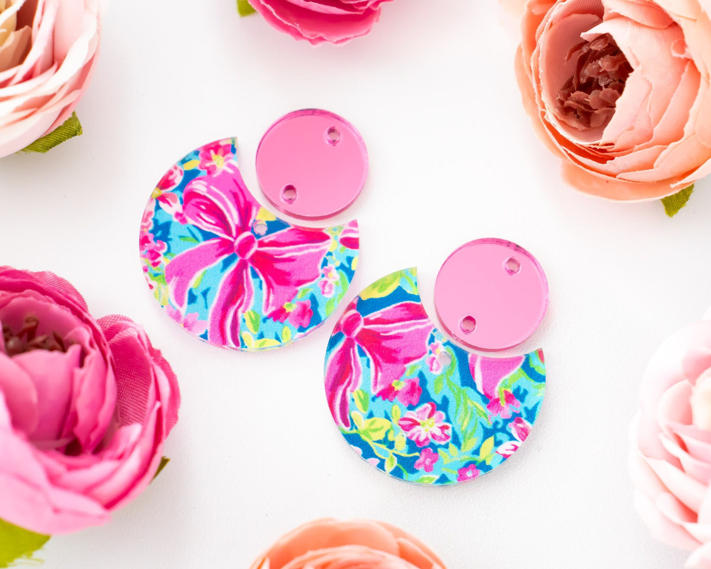 Bows & Flowers Circle Drop Earrings Blanks