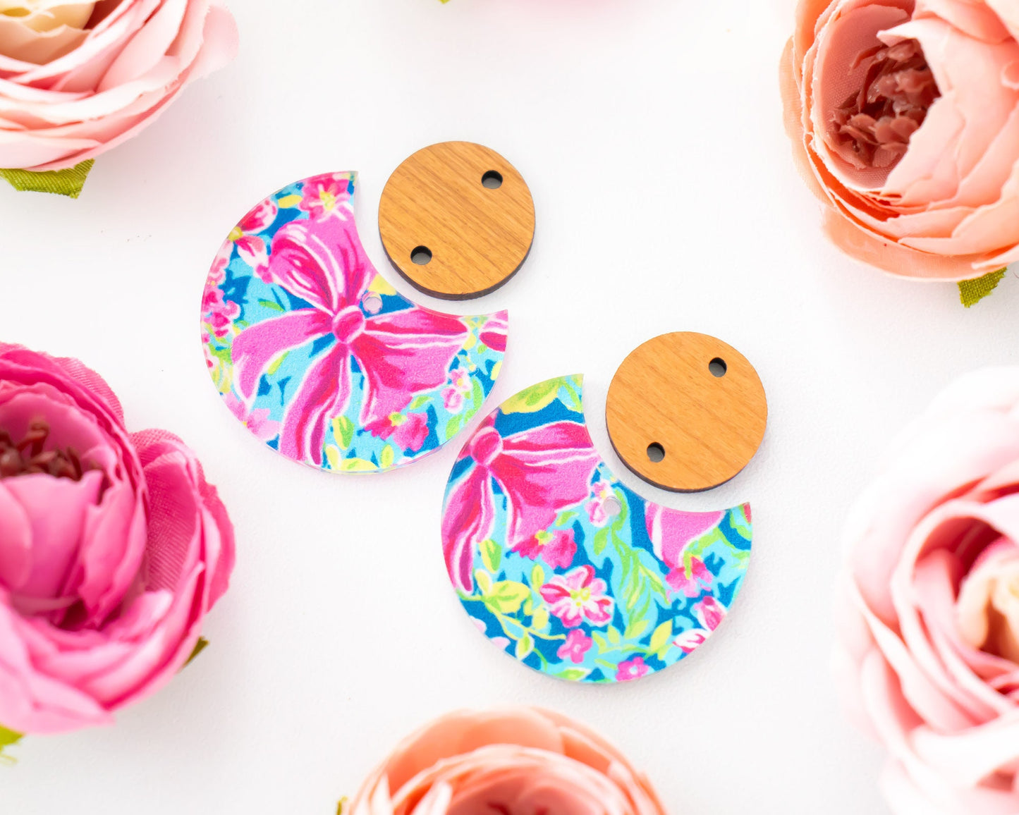 Bows & Flowers Circle Drop Earrings Blanks