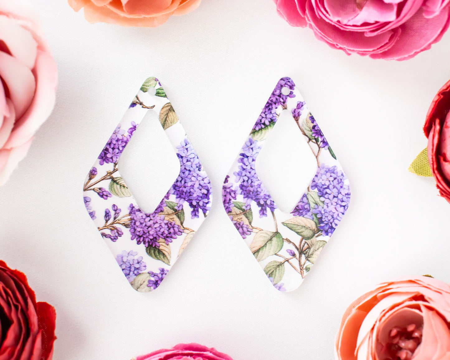 Lilac Floral Teardrop Earrings Blanks