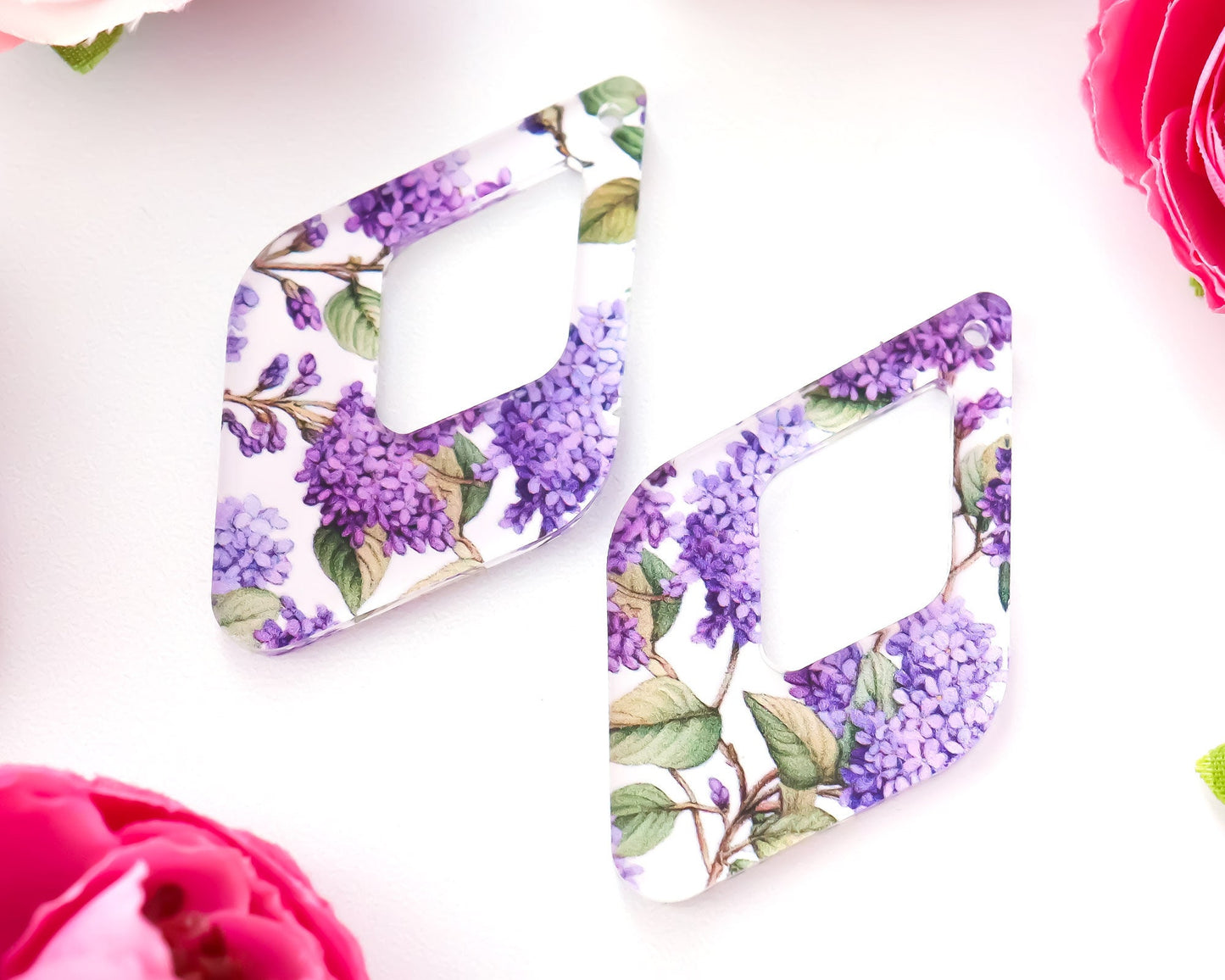 Lilac Floral Teardrop Earrings Blanks