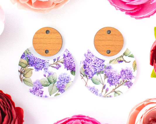 Lilac Floral Circle Drop Earrings Blanks