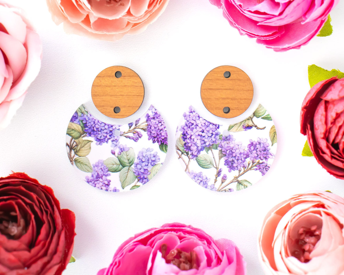 Lilac Floral Circle Drop Earrings Blanks