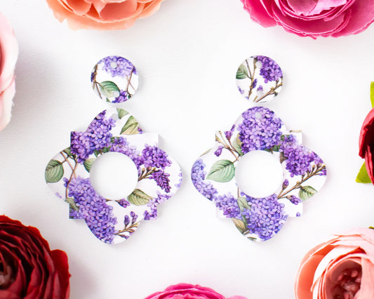 Lilac Flowers Geometric Earrings Blanks