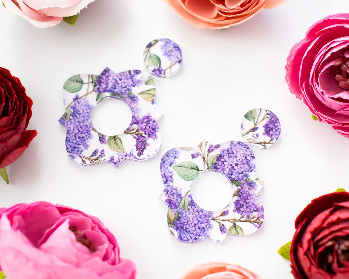 Lilac Flowers Geometric Earrings Blanks