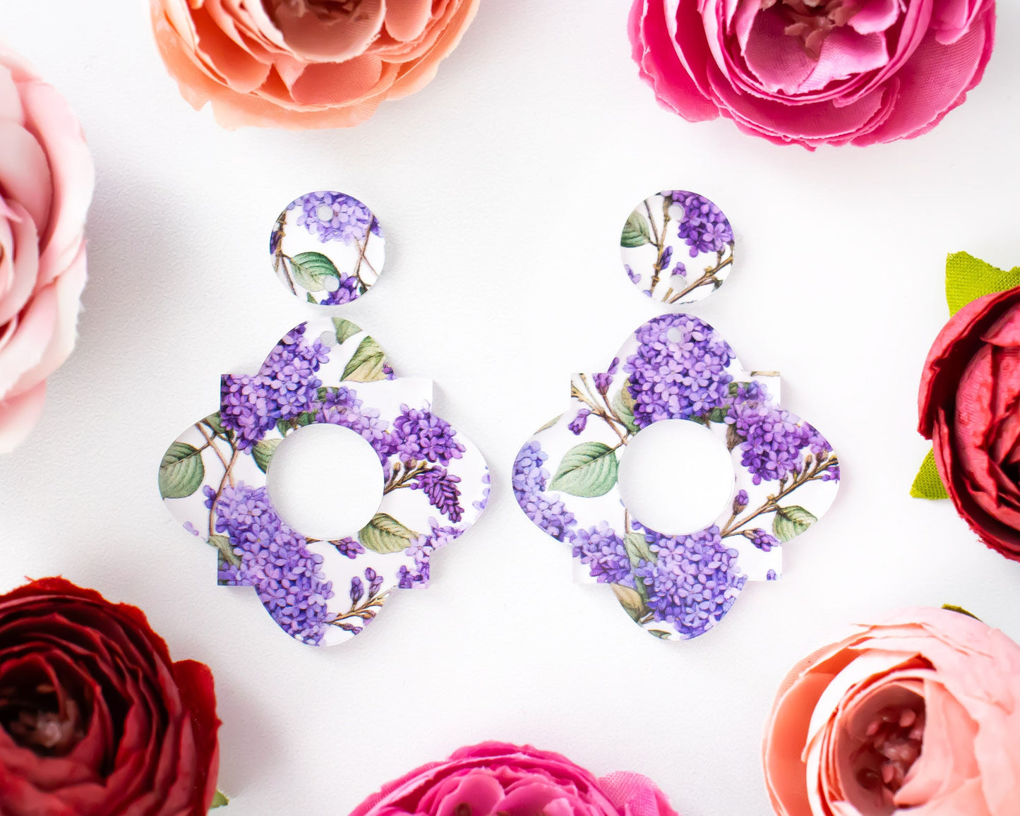 Lilac Flowers Geometric Earrings Blanks