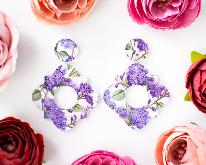 Lilac Flowers Geometric Earrings Blanks