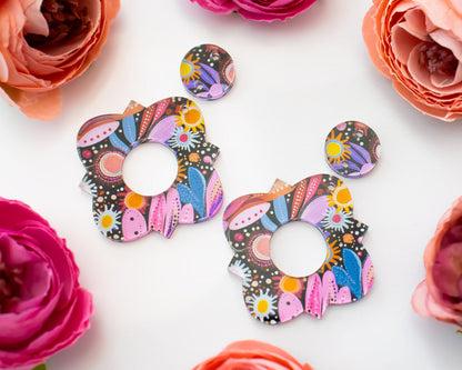 Abstract Flowers Geometric Earrings Blanks