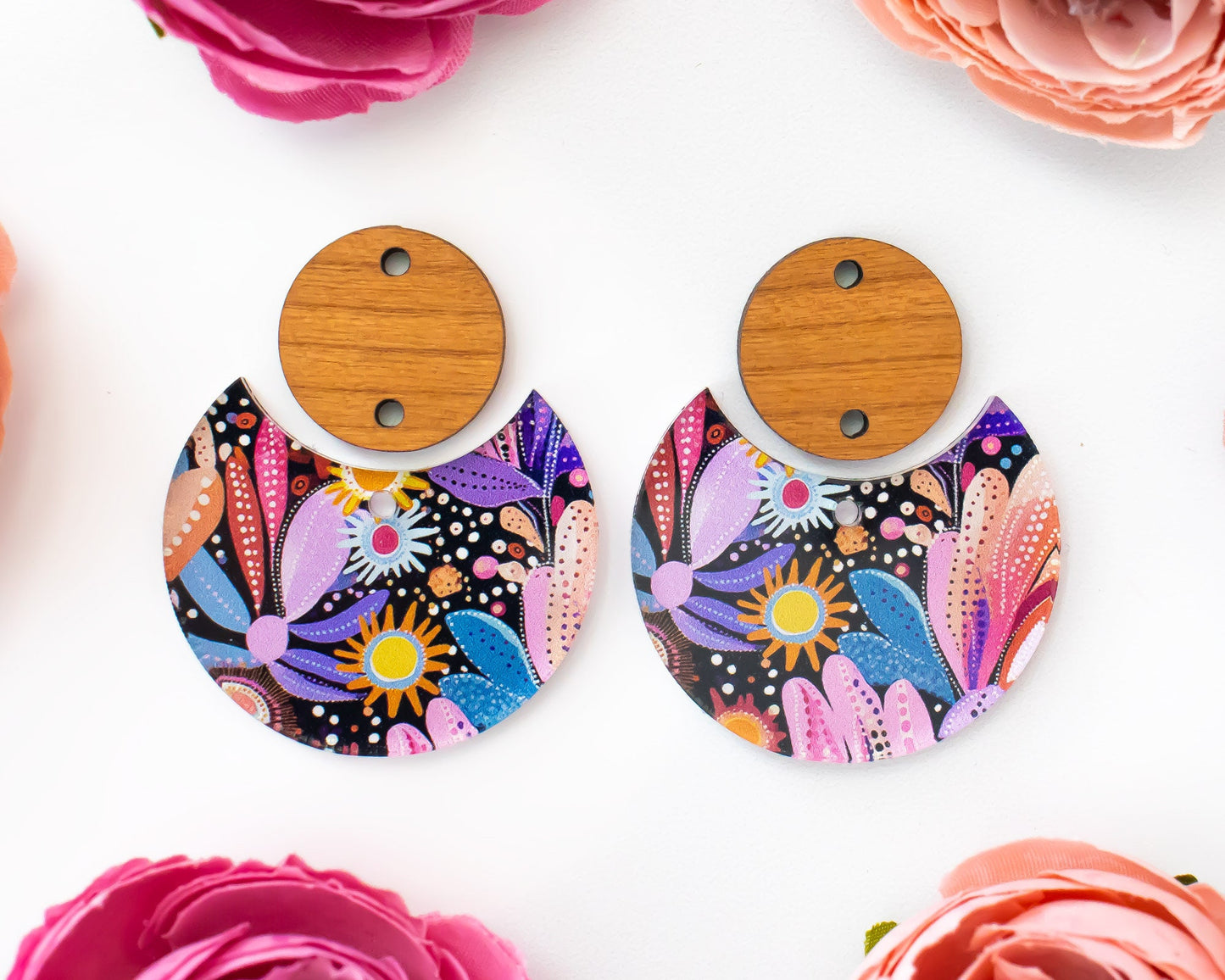Boho Floral Circle Drop Earrings Blanks