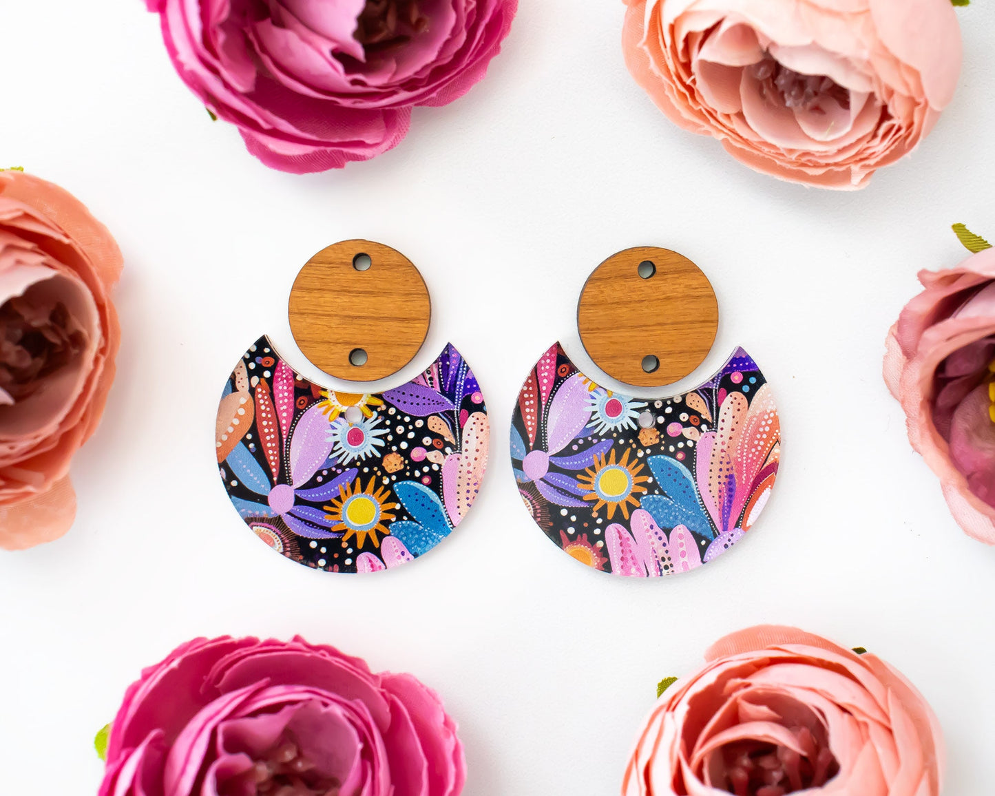 Boho Floral Circle Drop Earrings Blanks