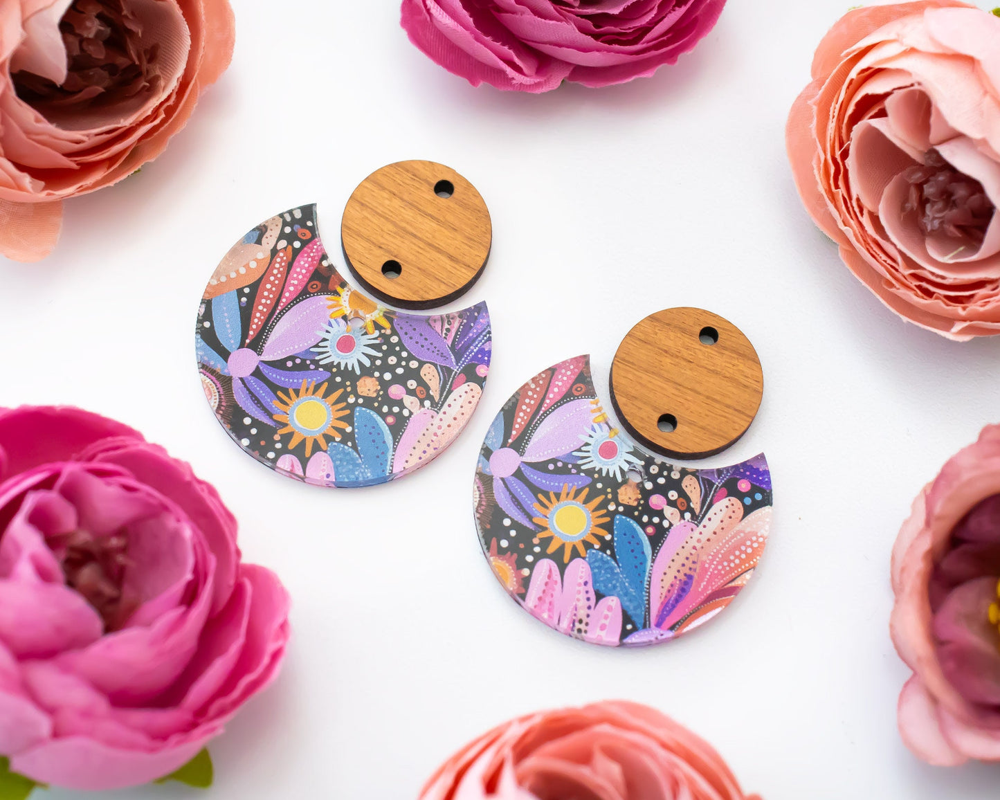 Boho Floral Circle Drop Earrings Blanks