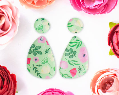 Small Green Flower Teardrop Earrings Blanks