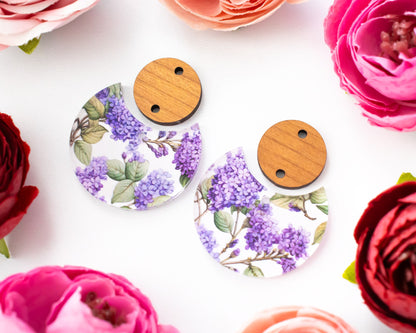 Lilac Floral Circle Drop Earrings Blanks