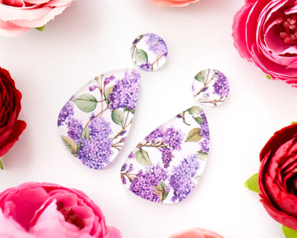 Lilac Flower Teardrop Earrings Blanks