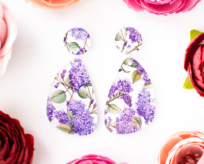 Lilac Flower Teardrop Earrings Blanks
