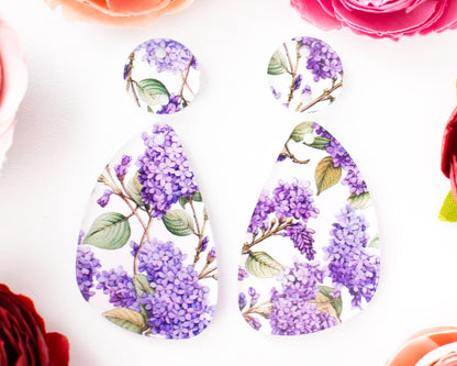 Lilac Flower Teardrop Earrings Blanks