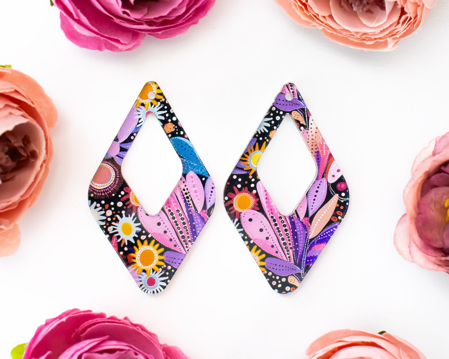 Abstract Flower Teardrop Earrings Blanks