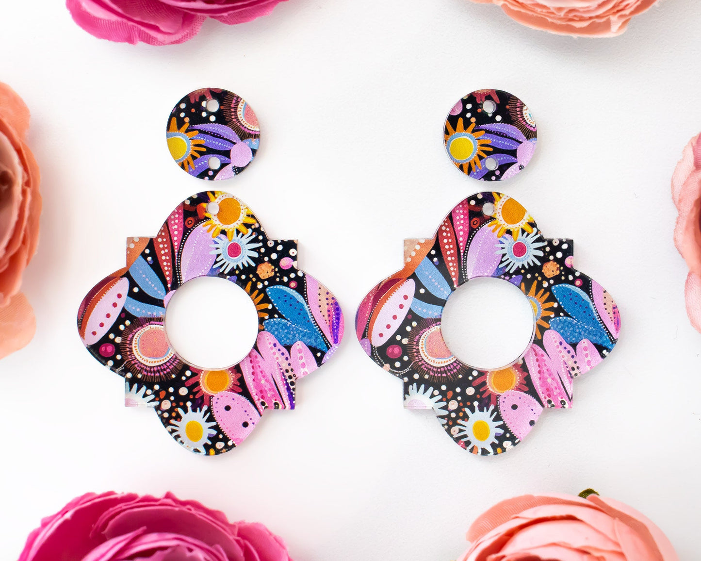 Abstract Flowers Geometric Earrings Blanks