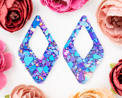 Blue & Purple Confetti Diamond Teardrop Earrings Blanks