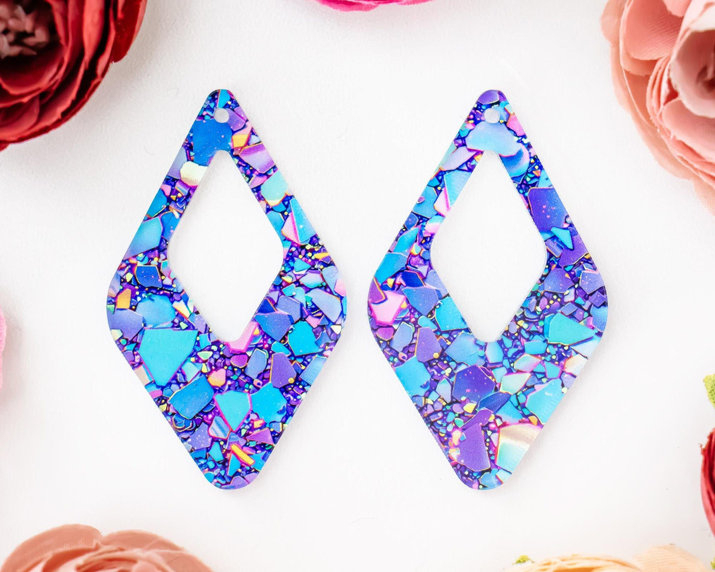 Blue & Purple Confetti Diamond Teardrop Earrings Blanks