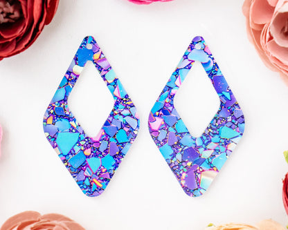 Blue & Purple Confetti Diamond Teardrop Earrings Blanks