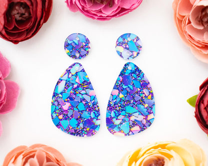 Blue & Purple Confetti Teardrop Earrings Blanks