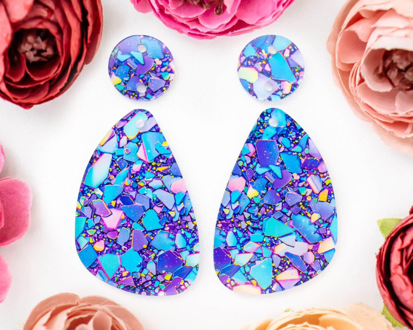 Blue & Purple Confetti Teardrop Earrings Blanks