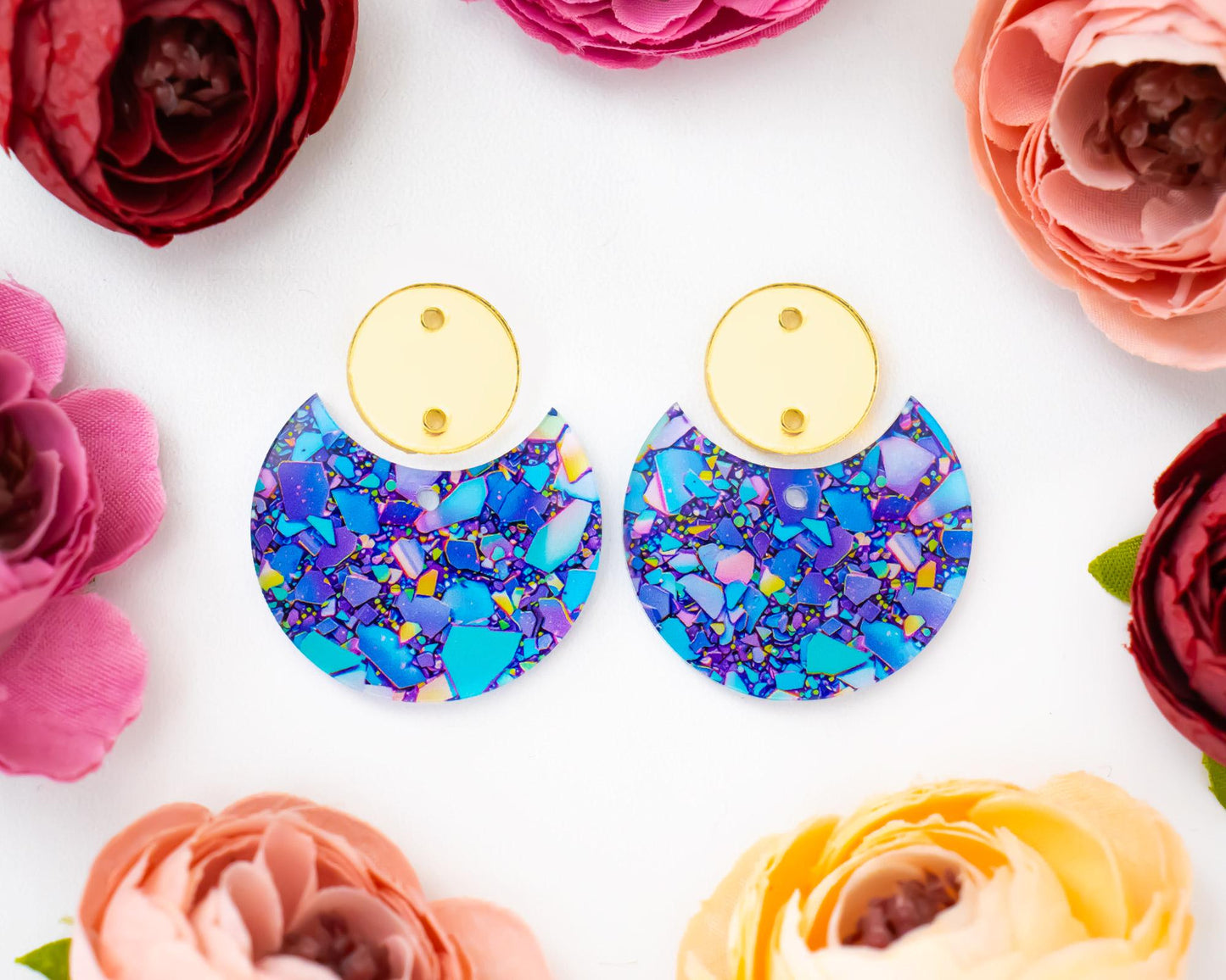 Blue & Purple Confetti Circle Drop Earrings Blanks