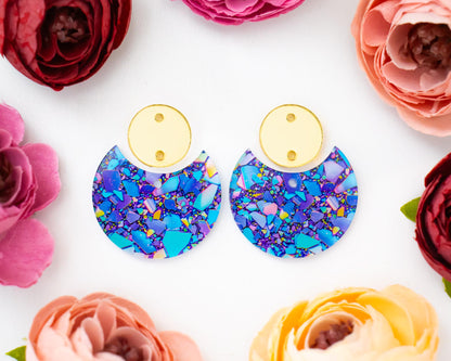 Blue & Purple Confetti Circle Drop Earrings Blanks
