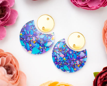 Blue & Purple Confetti Circle Drop Earrings Blanks