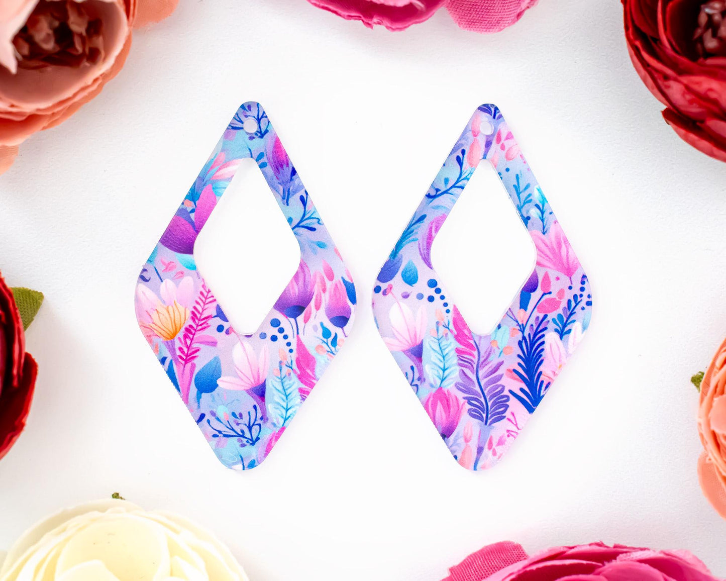 Boho Pastel Flower Teardrop Earrings Blanks